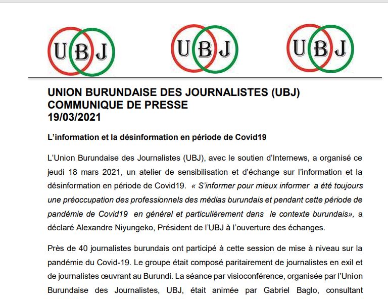 Burundi: L’information et la désinformation en période de Covid19 (Communiqué)