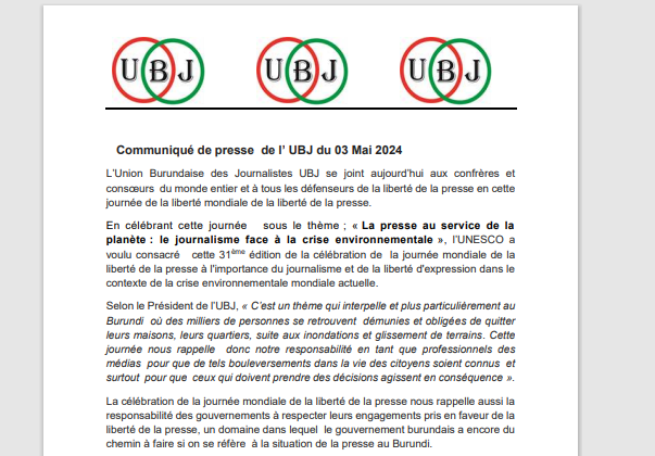 Communiqué de presse de l’ UBJ du 03 Mai 2024