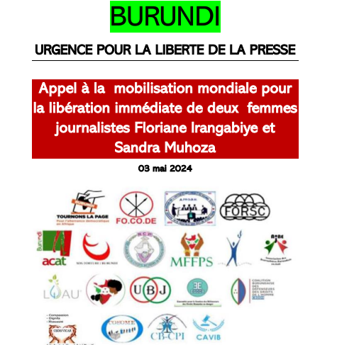 Burundi: Appel à la mobilisation mondiale pour la libération immédiate de deux femmes journalistes Floriane Irangabiye et Sandra Muhoza